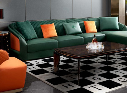 Dark Green Corner Sofa Living Landscape Couch Corner Suite Leather Creative Furniture Design